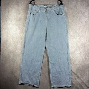 Disclosure Pants Women 15/32 Blue White Hickory Stripe Wide Leg High Rise Denim